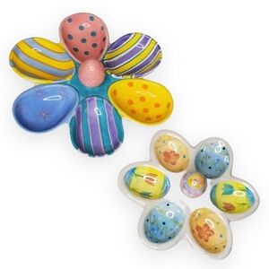 Set of 2 Easter Egg Plates Decorative Colorful Egg Tray 6ct ea Egg Plate Ceramic